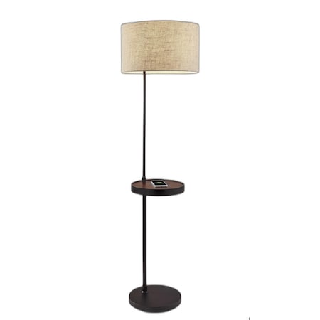 Homeroots Black Metal & Wood Wireless Charging Shelf Floor Lamp17 x 17 x 63.5 in. 372633